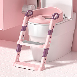 Дитяче сидіння на унітаз Bestbaby BC-108 Pink з підступінком і ручками