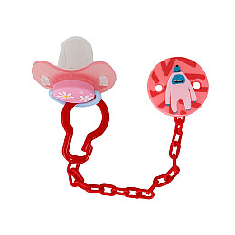 Дитячий набір Ланцюжок з пустушкою Mega Zayka MGZ-0502(Red) з кришкою