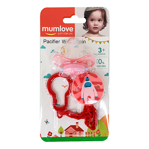 Дитячий набір Ланцюжок з пустушкою Mega Zayka MGZ-0502(Red) з кришкою
