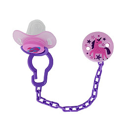 Дитячий набір Ланцюжок з пустушкою Mega Zayka MGZ-0502(Violet) з кришкою