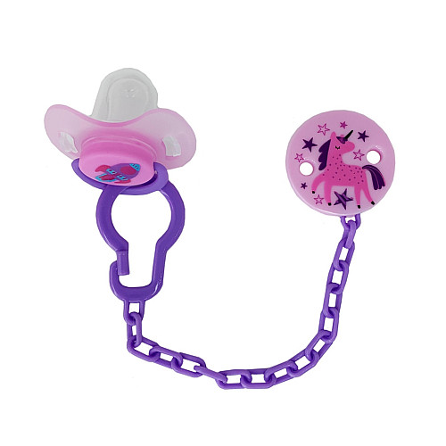 Дитячий набір Ланцюжок з пустушкою Mega Zayka MGZ-0502(Violet) з кришкою