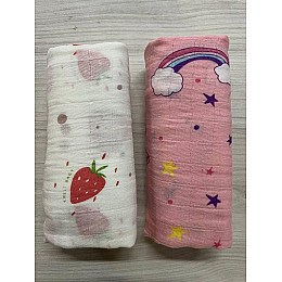 Набор муслиновых детских пеленальных одеял OldBro комплект 2 шт 100х120 см единорг клубника