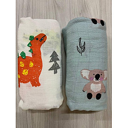 Набор муслиновых детских пеленальных одеял OldBro комплект 2 шт 100х120 см динозавр коала