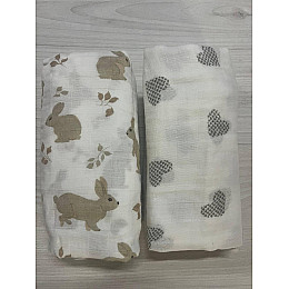 Набор муслиновых детских пеленальных одеял OldBro комплект 2 шт 100х120 см заяц сердечко