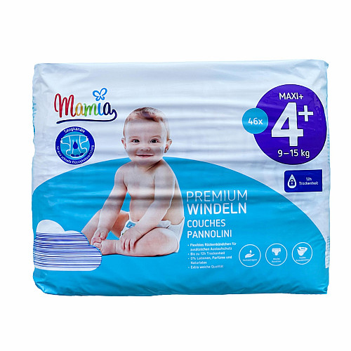 Подгузники Mamia Premium 4+ (9-15 кг) 92 шт