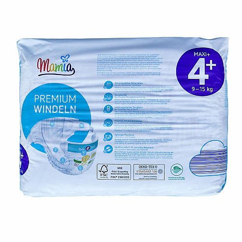 Подгузники Mamia Premium 4+ (9-15 кг) 92 шт