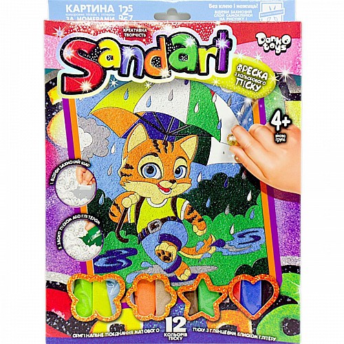 Фреска з кольорового піску Sandart рудий котик Dankotoys (SA-02-01U,02U,03U...10U)