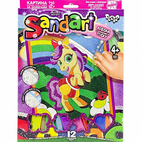 Фреска из цветного песка Sandart Пони с бантом Dankotoys (SA-02-01U,02U,03U...10U)