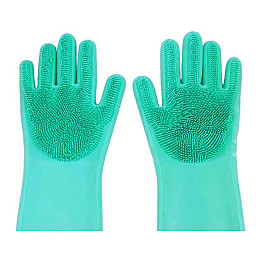 Рукавички зі щіткою MHZ для прибирання та миття посуду Kitchen Gloves 5511 One Size Бірюзовий