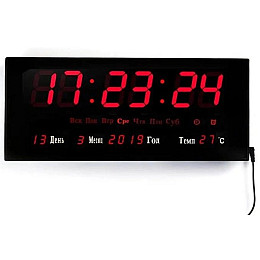 Настінні годинники Led з підсвіткою з датою і температурою VST 4622 46х22х3 см Червоний