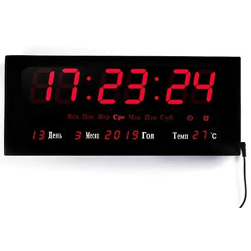 Настінні годинники Led з підсвіткою з датою і температурою VST 4622 46х22х3 см Червоний
