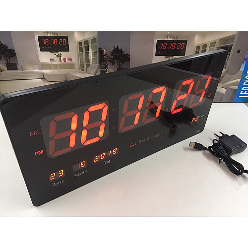 Настінні годинники Led з підсвіткою з датою і температурою VST 4622 46х22х3 см Червоний