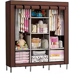 Шкаф тканевый раскладной на три секции Storage Wardrobe 88130 130х45х175 см Коричневый (101027)