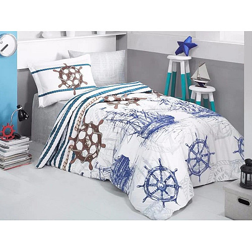 Покривало підліткове стьобане з наволочкою Aran Clasy 180x240 Marine Біло-синій