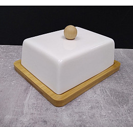 Маслянка фарфорова 15 см на бамбуковій підставці Interos PJ00686