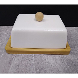 Маслянка фарфорова 15 см на бамбуковій підставці Interos PJ00686