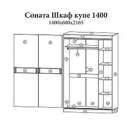 Шкаф-купе Эверест Соната 1400 двухдверный 140х60х217 венге темный+белый (EVR-2394)
