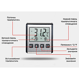 Електронний цифровий термометр для акваріума з РК-дисплеєм та сигналізатором температури OEM CX-6552 Сірий