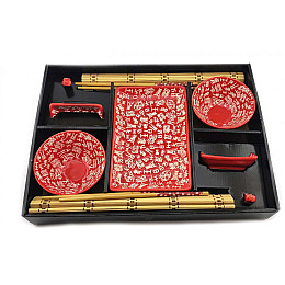 Сервіз для суші None Ієрогліфи на червоному фоні 2 особи 39х27,5х5,5 см (DN34282G)