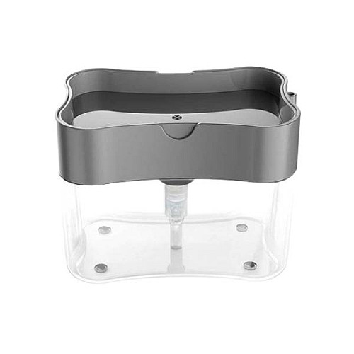 Дозатор для моющего средства Soap Pump с мочалкой серый