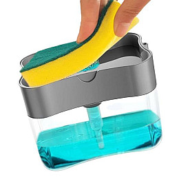 Дозатор для моющего средства Soap Pump с мочалкой серый