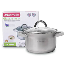 Каструля з кришкою з нержавіючої сталі та порожнистими ручками для індукції та газу Kamille KM-5622S 4.5 л Хром (SK000227)