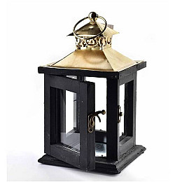 Подсвечник-фонарь деревянный Flora Levi 13х13х23 см Gold (SK000620)