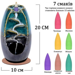 Керамічна підставка для пахощів з 120 конусами + 30 ароматичних паличок Backflow Зелений (SPKIH001)