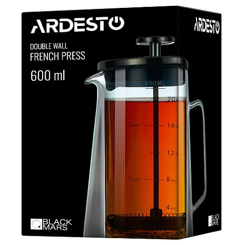 Френч-пресс с двойными стенками 600 мл Ardesto Black Mars AR1906DW