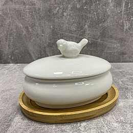 Цукорниця порцелянова 250 мл на бамбуковій підставці 