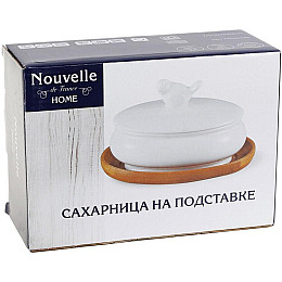 Цукорниця порцелянова 250 мл на бамбуковій підставці 
