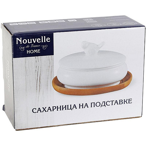 Сахарница фарфоровая 250 мл на бамбуковой подставке "Птичка" Bona Di 375-381