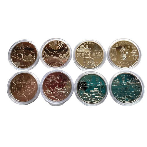 Набір пам'ятних медалей Collection НБУ міста Герої 8 шт 35 мм Срібний (hub_oc214z)