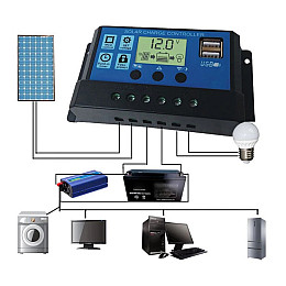 Контроллер заряда солнечной батареи KKMOON KW1230 ШИМ 12-24В 30А