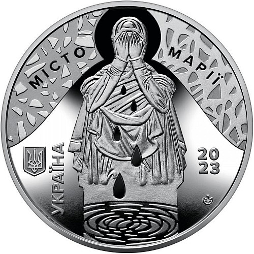 Пам'ятна медаль Collection НБУ Маріупольський драмтеатр місце невимовного болю 2023 р 35 мм Срібний (hub_6n7dju)