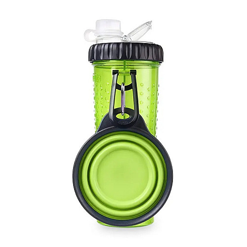 Бутылка для животных Snack-Duo для воды и корма со складной миской Green (3_03743)