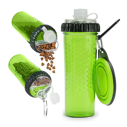 Бутылка для животных Snack-Duo для воды и корма со складной миской Green (3_03743)