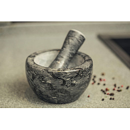 Ступка мармурова з пестиком Krauff 14х8 см Сірий