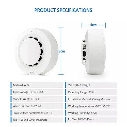 Умный датчик дыма с сиреной и WiFi круглый Tuya smart house - 902565
