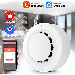 Умный датчик дыма с сиреной и WiFi круглый Tuya smart house - 902565