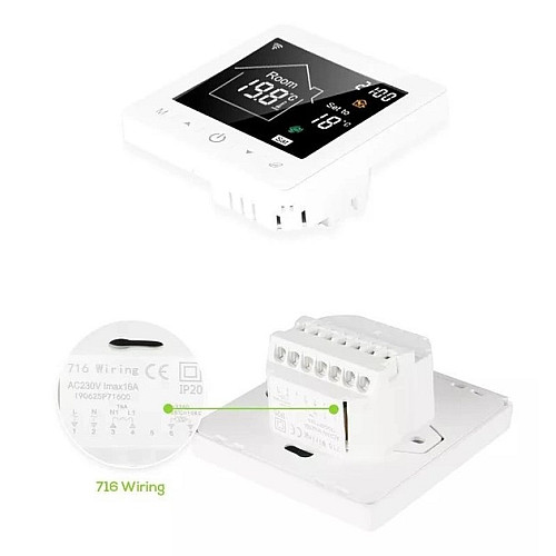 Терморегулятор сенсорный с Wi-Fi SmartHo М2 для теплого пола совместим с TUYA Умный дом Белый (050694) Smarthouse