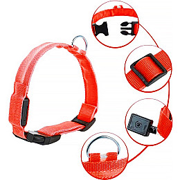 Світлодіодний LED ошийник Lesko Red XL USB світиться для собак і котів