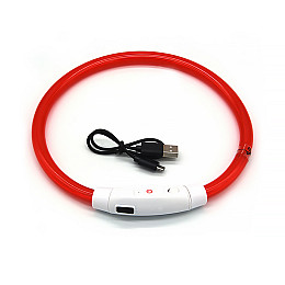 Светодиодный LED ошейник Lesko L-18 Red M для собак и котов USB светящийся водоотталкивающий