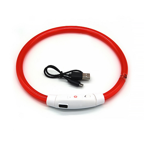 Светодиодный LED ошейник Lesko L-18 Red M для собак и котов USB светящийся водоотталкивающий