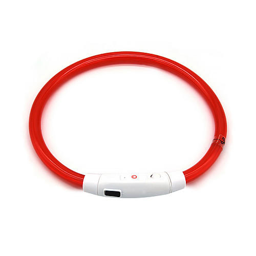 Светодиодный LED ошейник Lesko L-18 Red M для собак и котов USB светящийся водоотталкивающий