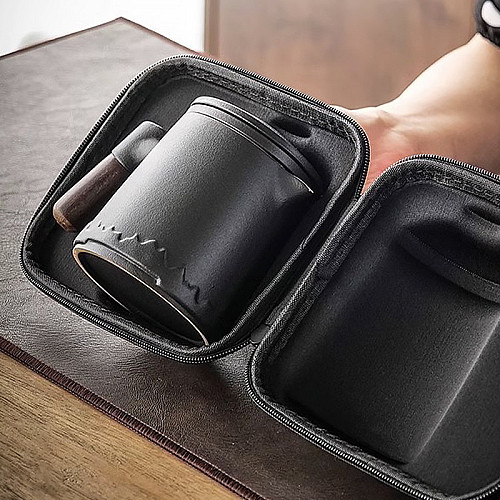 Дорожный чайный набор Lesko заварник + 4 пиал с чехлом 350 ml Black керамический для пуэра (12274-69363)