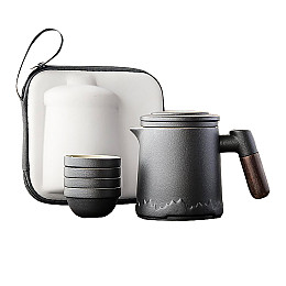 Дорожный чайный набор Lesko заварник + 4 пиалы Black с чехлом 350 ml стеклянный для пуэра