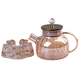 Заварочный чайник стеклянный с подставкой для свечи TS Kitchen 1л коричневый (HP141)