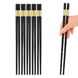 Набор из 5 пар многоразовых антискользящих суши палочек Urbankit черные с золотом