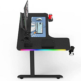 Игровой угловой компьютерный стол для геймеров Urbankit с RGB LED Подсветкой Крючком для Наушников и Подстаканником